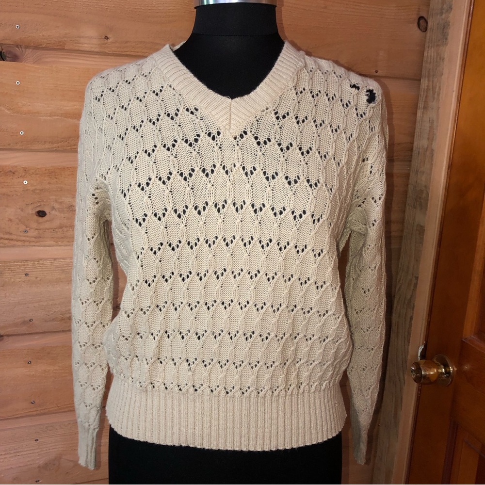 Sasson cream acrylic vintage sweater some wear holes made in USA vintage